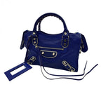 BALENCIAGA バレンシアガ ミニシティ ハンドバッグ Le Citiy クラシック ゴールドアクセント ブルー系 レザーショルダー レディース ★美品★