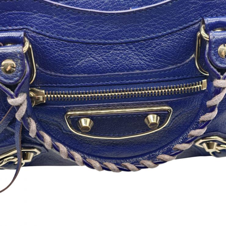 BALENCIAGA バレンシアガ ミニシティ ハンドバッグ Le Citiy クラシック ゴールドアクセント ブルー系 レザーショルダー レディース ★美品★