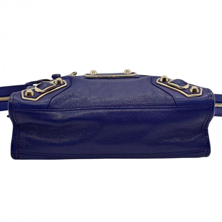 BALENCIAGA バレンシアガ ミニシティ ハンドバッグ Le Citiy クラシック ゴールドアクセント ブルー系 レザーショルダー レディース ★美品★