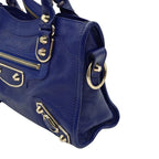 BALENCIAGA バレンシアガ ミニシティ ハンドバッグ Le Citiy クラシック ゴールドアクセント ブルー系 レザーショルダー レディース ★美品★
