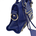 BALENCIAGA バレンシアガ ミニシティ ハンドバッグ Le Citiy クラシック ゴールドアクセント ブルー系 レザーショルダー レディース ★美品★