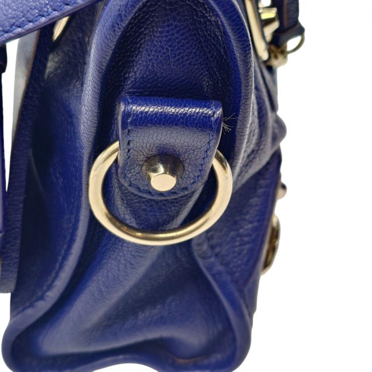 BALENCIAGA バレンシアガ ミニシティ ハンドバッグ Le Citiy クラシック ゴールドアクセント ブルー系 レザーショルダー レディース ★美品★