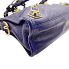 BALENCIAGA バレンシアガ ミニシティ ハンドバッグ Le Citiy クラシック ゴールドアクセント ブルー系 レザーショルダー レディース ★美品★