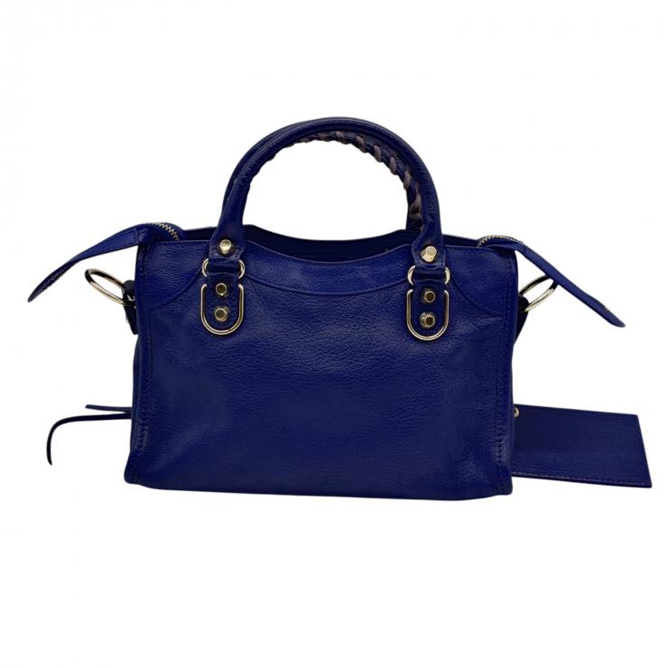 BALENCIAGA バレンシアガ ミニシティ ハンドバッグ Le Citiy クラシック ゴールドアクセント ブルー系 レザーショルダー レディース ★美品★