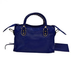 BALENCIAGA バレンシアガ ミニシティ ハンドバッグ Le Citiy クラシック ゴールドアクセント ブルー系 レザーショルダー レディース ★美品★