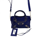 BALENCIAGA バレンシアガ ミニシティ ハンドバッグ Le Citiy クラシック ゴールドアクセント ブルー系 レザーショルダー レディース ★美品★