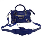 BALENCIAGA バレンシアガ ミニシティ ハンドバッグ Le Citiy クラシック ゴールドアクセント ブルー系 レザーショルダー レディース ★美品★