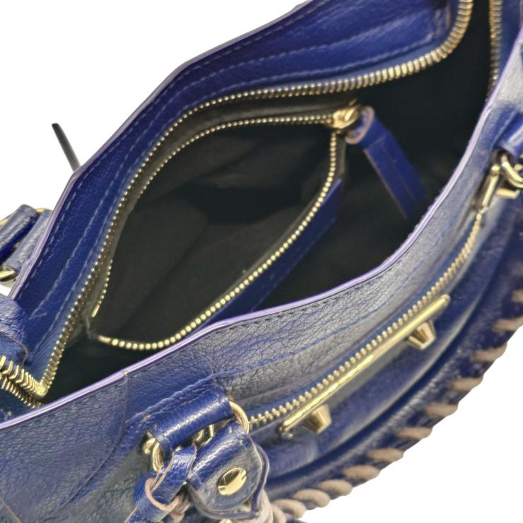 BALENCIAGA バレンシアガ ミニシティ ハンドバッグ Le Citiy クラシック ゴールドアクセント ブルー系 レザーショルダー レディース ★美品★