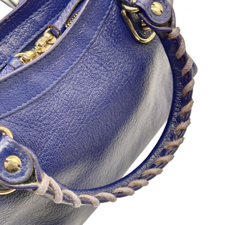 BALENCIAGA バレンシアガ ミニシティ ハンドバッグ Le Citiy クラシック ゴールドアクセント ブルー系 レザーショルダー レディース ★美品★
