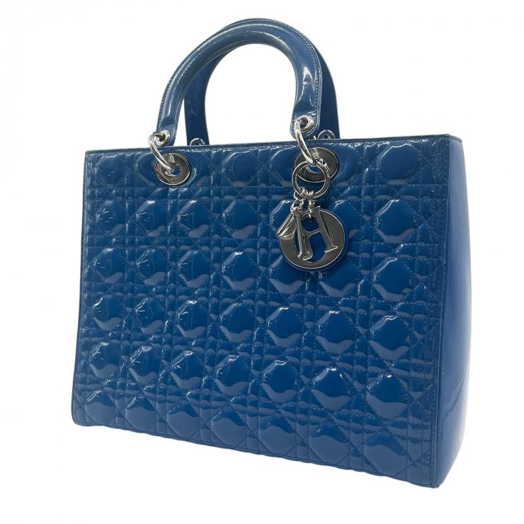 Christian Dior クリスチャンディオール レディディオール ハンドバック 2wayバック カナージュ パテントレザー ブルー ラージサイズ ★美品★
