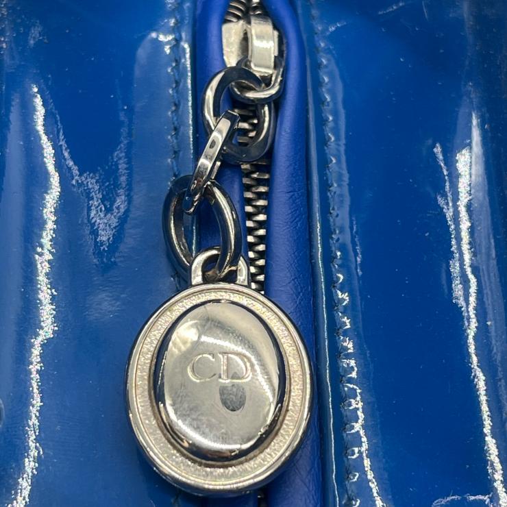 Christian Dior クリスチャンディオール レディディオール ハンドバック 2wayバック カナージュ パテントレザー ブルー ラージサイズ ★美品★