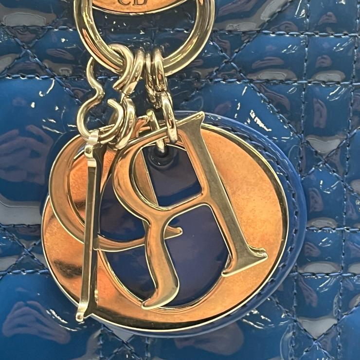 Christian Dior クリスチャンディオール レディディオール ハンドバック 2wayバック カナージュ パテントレザー ブルー ラージサイズ ★美品★