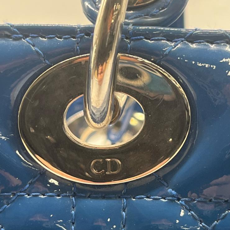 Christian Dior クリスチャンディオール レディディオール ハンドバック 2wayバック カナージュ パテントレザー ブルー ラージサイズ ★美品★
