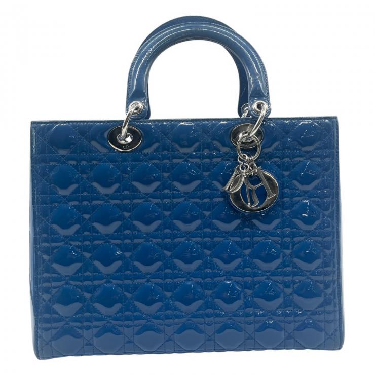 Christian Dior クリスチャンディオール レディディオール ハンドバック 2wayバック カナージュ パテントレザー ブルー ラージサイズ ★美品★