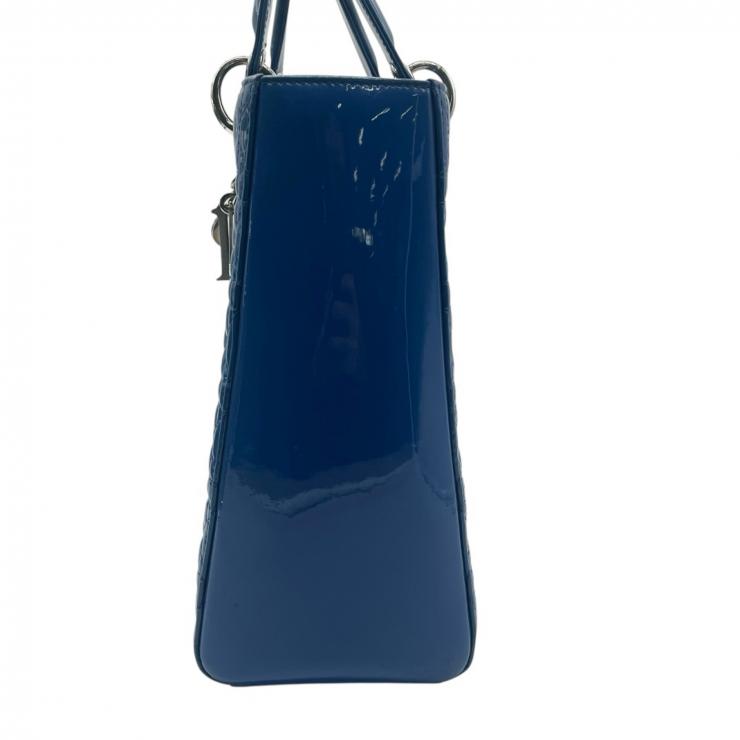 Christian Dior クリスチャンディオール レディディオール ハンドバック 2wayバック カナージュ パテントレザー ブルー ラージサイズ ★美品★