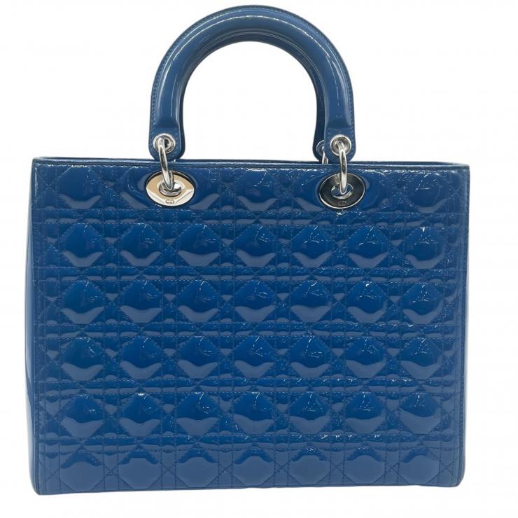Christian Dior クリスチャンディオール レディディオール ハンドバック 2wayバック カナージュ パテントレザー ブルー ラージサイズ ★美品★