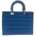 Christian Dior クリスチャンディオール レディディオール ハンドバック 2wayバック カナージュ パテントレザー ブルー ラージサイズ ★美品★
