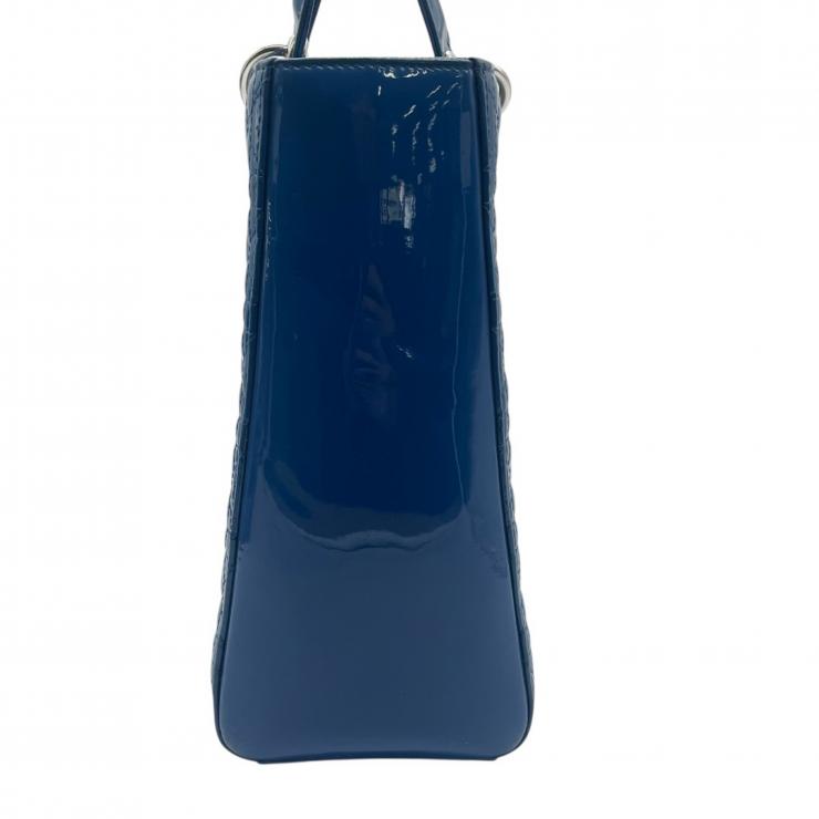 Christian Dior クリスチャンディオール レディディオール ハンドバック 2wayバック カナージュ パテントレザー ブルー ラージサイズ ★美品★