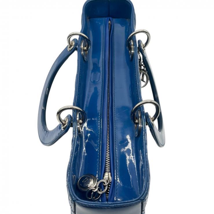 Christian Dior クリスチャンディオール レディディオール ハンドバック 2wayバック カナージュ パテントレザー ブルー ラージサイズ ★美品★