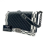 CHANEL シャネル ボーイシャネル28 チェーンショルダーバッグ バッグ ラムスキン マトラッセ ブラック ホワイト シルバー金具 ★美品★★ギャラ付★