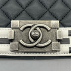 CHANEL シャネル ボーイシャネル28 チェーンショルダーバッグ バッグ ラムスキン マトラッセ ブラック ホワイト シルバー金具 ★美品★★ギャラ付★