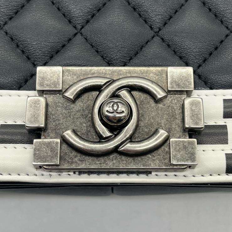 CHANEL シャネル ボーイシャネル28 チェーンショルダーバッグ バッグ ラムスキン マトラッセ ブラック ホワイト シルバー金具 ★美品★★ギャラ付★