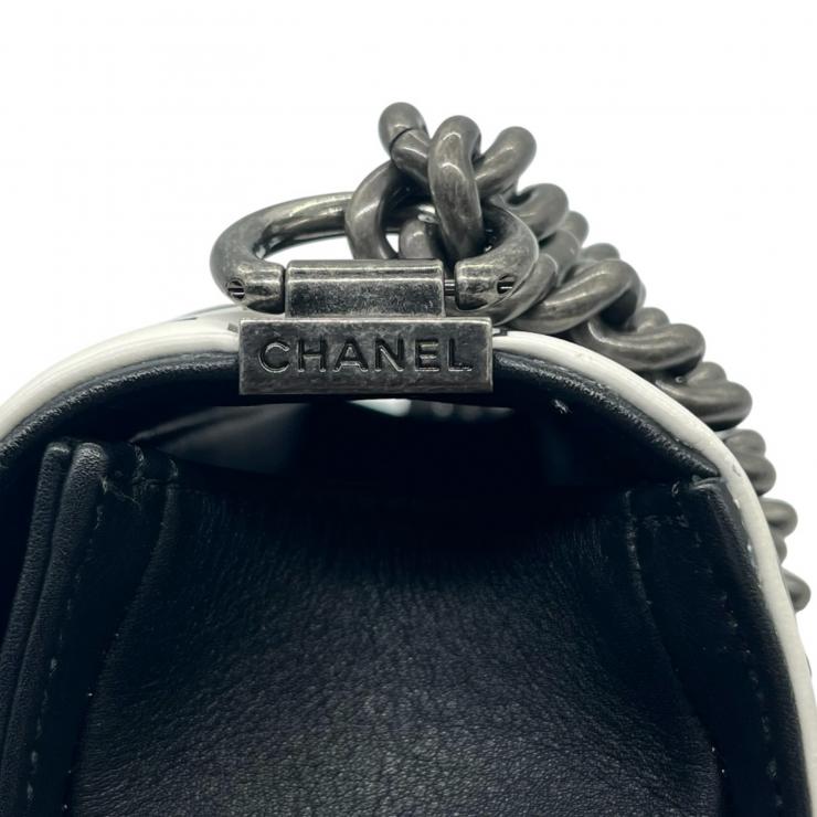 CHANEL シャネル ボーイシャネル28 チェーンショルダーバッグ バッグ ラムスキン マトラッセ ブラック ホワイト シルバー金具 ★美品★★ギャラ付★