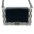 CHANEL シャネル ボーイシャネル28 チェーンショルダーバッグ バッグ ラムスキン マトラッセ ブラック ホワイト シルバー金具 ★美品★★ギャラ付★
