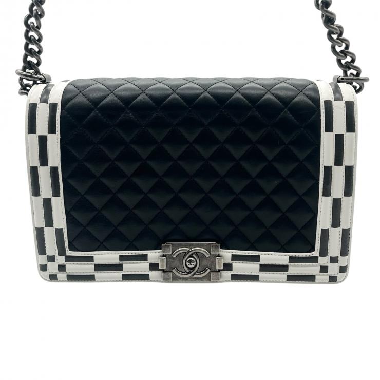 CHANEL シャネル ボーイシャネル28 チェーンショルダーバッグ バッグ ラムスキン マトラッセ ブラック ホワイト シルバー金具 ★美品★★ギャラ付★