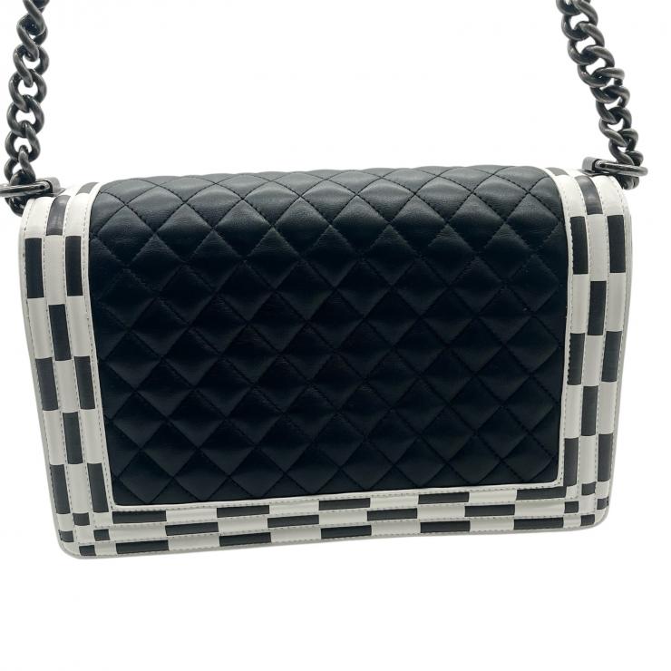 CHANEL シャネル ボーイシャネル28 チェーンショルダーバッグ バッグ ラムスキン マトラッセ ブラック ホワイト シルバー金具 ★美品★★ギャラ付★