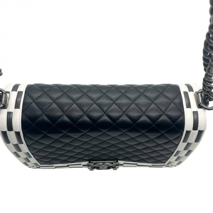 CHANEL シャネル ボーイシャネル28 チェーンショルダーバッグ バッグ ラムスキン マトラッセ ブラック ホワイト シルバー金具 ★美品★★ギャラ付★