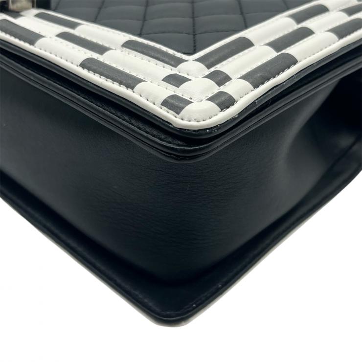 CHANEL シャネル ボーイシャネル28 チェーンショルダーバッグ バッグ ラムスキン マトラッセ ブラック ホワイト シルバー金具 ★美品★★ギャラ付★