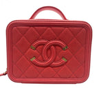 CHANEL シャネル CCフィグリー マトラッセ ココマーク ショルダーバッグ ハンドバック スモール 2WAY キャビアスキン ゴールド金具 レディース レッド ★美品★