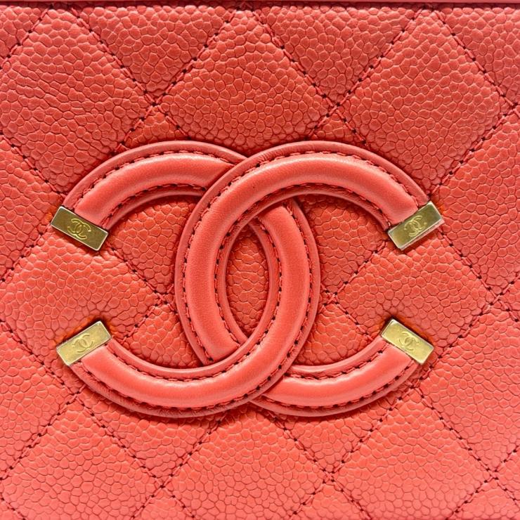 CHANEL シャネル CCフィグリー マトラッセ ココマーク ショルダーバッグ ハンドバック スモール 2WAY キャビアスキン ゴールド金具 レディース レッド ★美品★