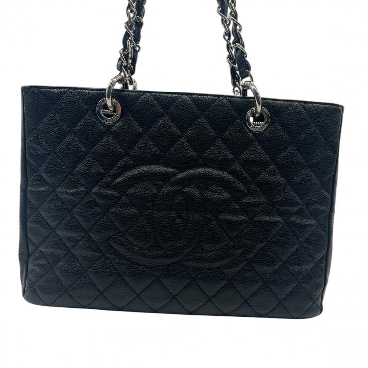 CHANEL シャネル マトラッセ グラウンドショッピングトート GST トートバッグ キャビアスキン ブラック シルバー金具 ★中古品★