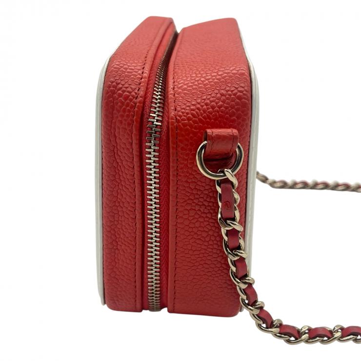 CHANEL シャネル CCフィグリー ココマーク キャビアスキン レザー 斜め掛けショルダーバッグ バッグ ミニ 赤×マルチカラー ゴールド金具 2番台 ★ギャラ付★