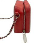 CHANEL シャネル CCフィグリー ココマーク キャビアスキン レザー 斜め掛けショルダーバッグ バッグ ミニ 赤×マルチカラー ゴールド金具 2番台 ★ギャラ付★