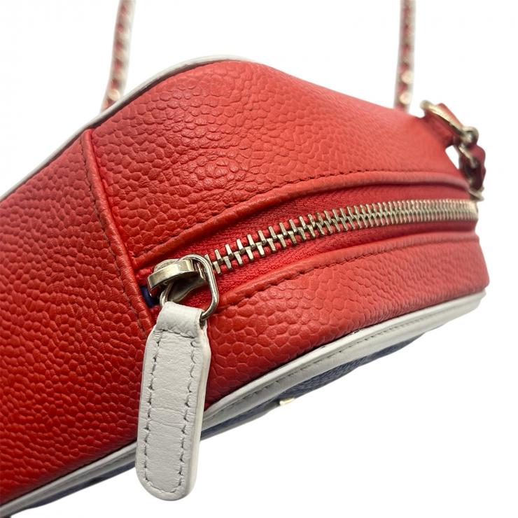 CHANEL シャネル CCフィグリー ココマーク キャビアスキン レザー 斜め掛けショルダーバッグ バッグ ミニ 赤×マルチカラー ゴールド金具 2番台 ★ギャラ付★