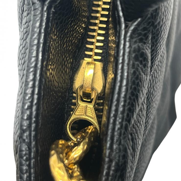 CHANEL シャネル トートバッグ 復刻トート ハンドバッグ マトラッセ キャビアスキン ココマーク ブラック ゴールド金具 ８番台 ★ギャラ付★ ギャランティーカード