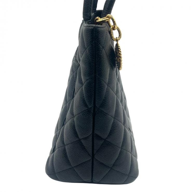 CHANEL シャネル トートバッグ 復刻トート ハンドバッグ マトラッセ キャビアスキン ココマーク ブラック ゴールド金具 ８番台 ★ギャラ付★ ギャランティーカード