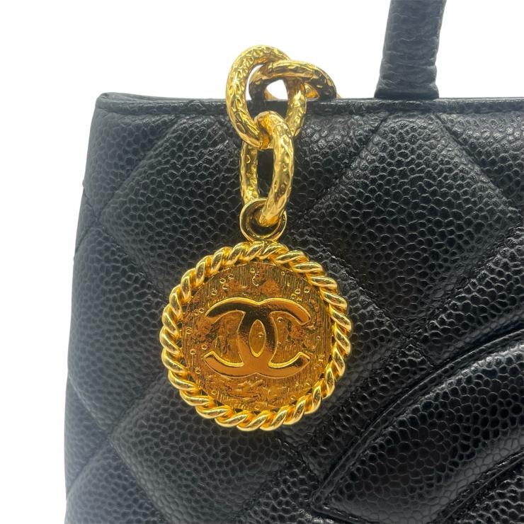 CHANEL シャネル トートバッグ 復刻トート ハンドバッグ マトラッセ キャビアスキン ココマーク ブラック ゴールド金具 ８番台 ★ギャラ付★ ギャランティーカード