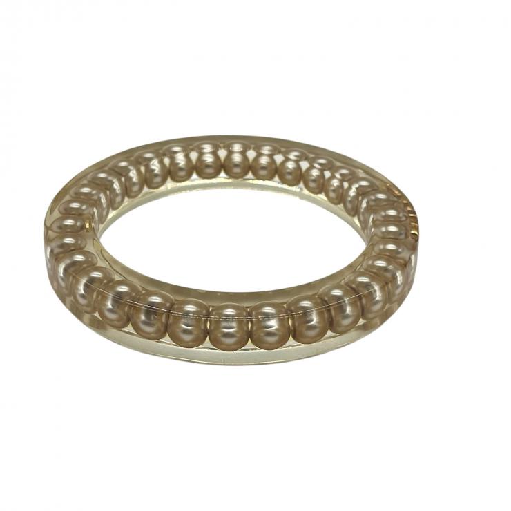 CHANEL シャネル ロゴ クリア コスチュームパール バングル ブレスレット アクセサリー レディース 97P ★美品★
