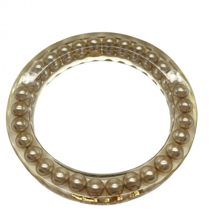 CHANEL シャネル ロゴ クリア コスチュームパール バングル ブレスレット アクセサリー レディース 97P ★美品★