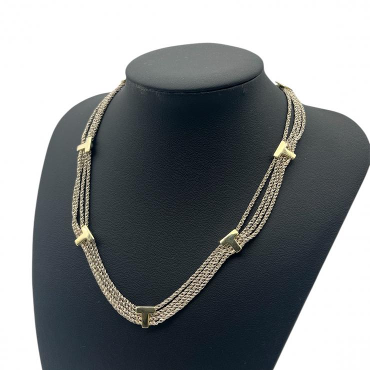 TIFFANY＆CO．ティファニー Tロープ 4連 ネックレス アクセサリー ゴールド シルバー コンビ K18 750 925 ★中古★