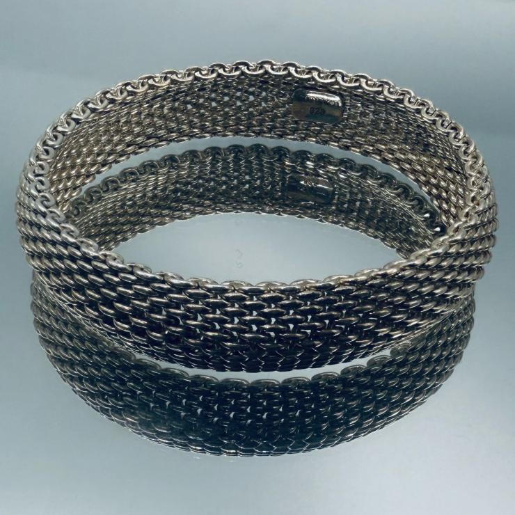 TIFFANY＆CO．ティファニー サマセット メッシュバングル ブレスレット アクセサリー スターリングシルバー 925 ★中古★