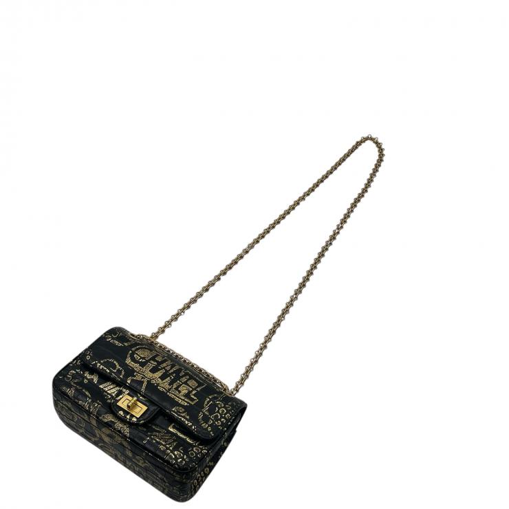 CHANEL シャネル 2.55 グラフィティ Wチェーンショルダーバッグ Wフラップ 型押し ゴールド金具 28番台 ★美品★★ギャラ付★