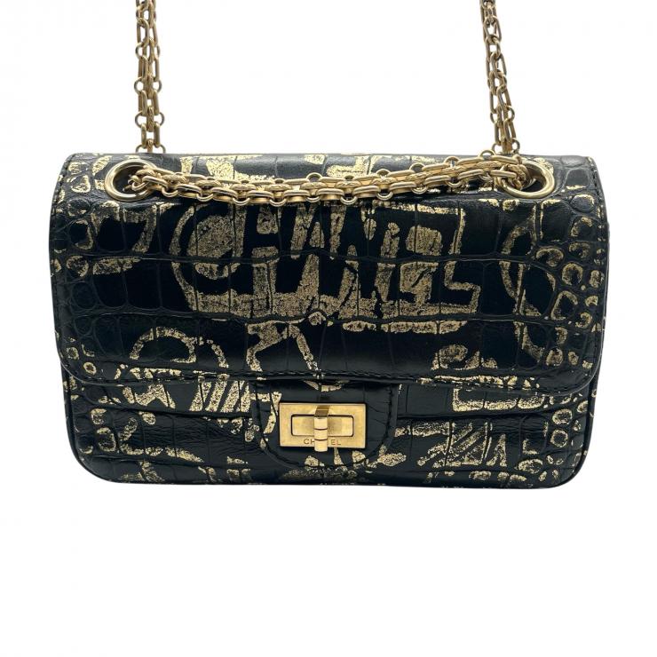 CHANEL シャネル 2.55 グラフィティ Wチェーンショルダーバッグ Wフラップ 型押し ゴールド金具 28番台 ★美品★★ギャラ付★