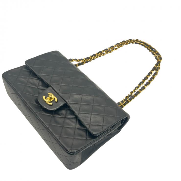 CHANEL シャネル マトラッセ 25 ココマーク ダブルフラップ ダブルチェーン ショルダーバッグ ラムスキン ブラック ゴールド金具 ★ギャラ付★