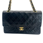 CHANEL シャネル マトラッセ 25 ココマーク ダブルフラップ ダブルチェーン ショルダーバッグ ラムスキン ブラック ゴールド金具 ★ギャラ付★