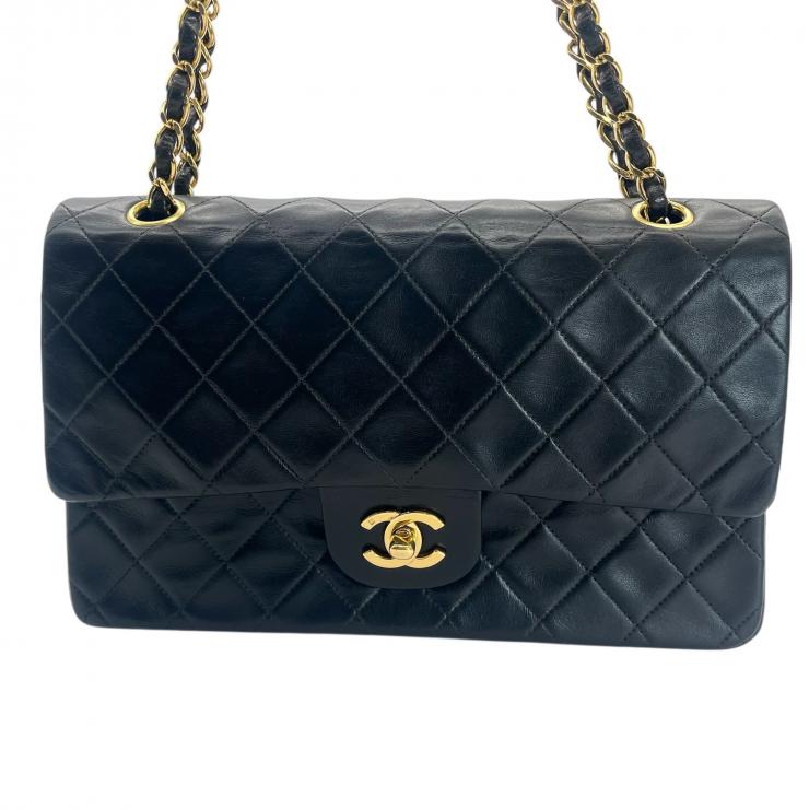 CHANEL シャネル マトラッセ 25 ココマーク ダブルフラップ ダブルチェーン ショルダーバッグ ラムスキン ブラック ゴールド金具 ★ギャラ付★